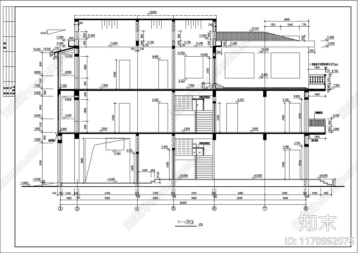 简欧别墅建筑cad施工图下载【ID:1170992076】