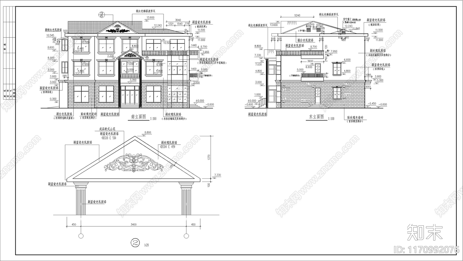 简欧别墅建筑cad施工图下载【ID:1170992076】