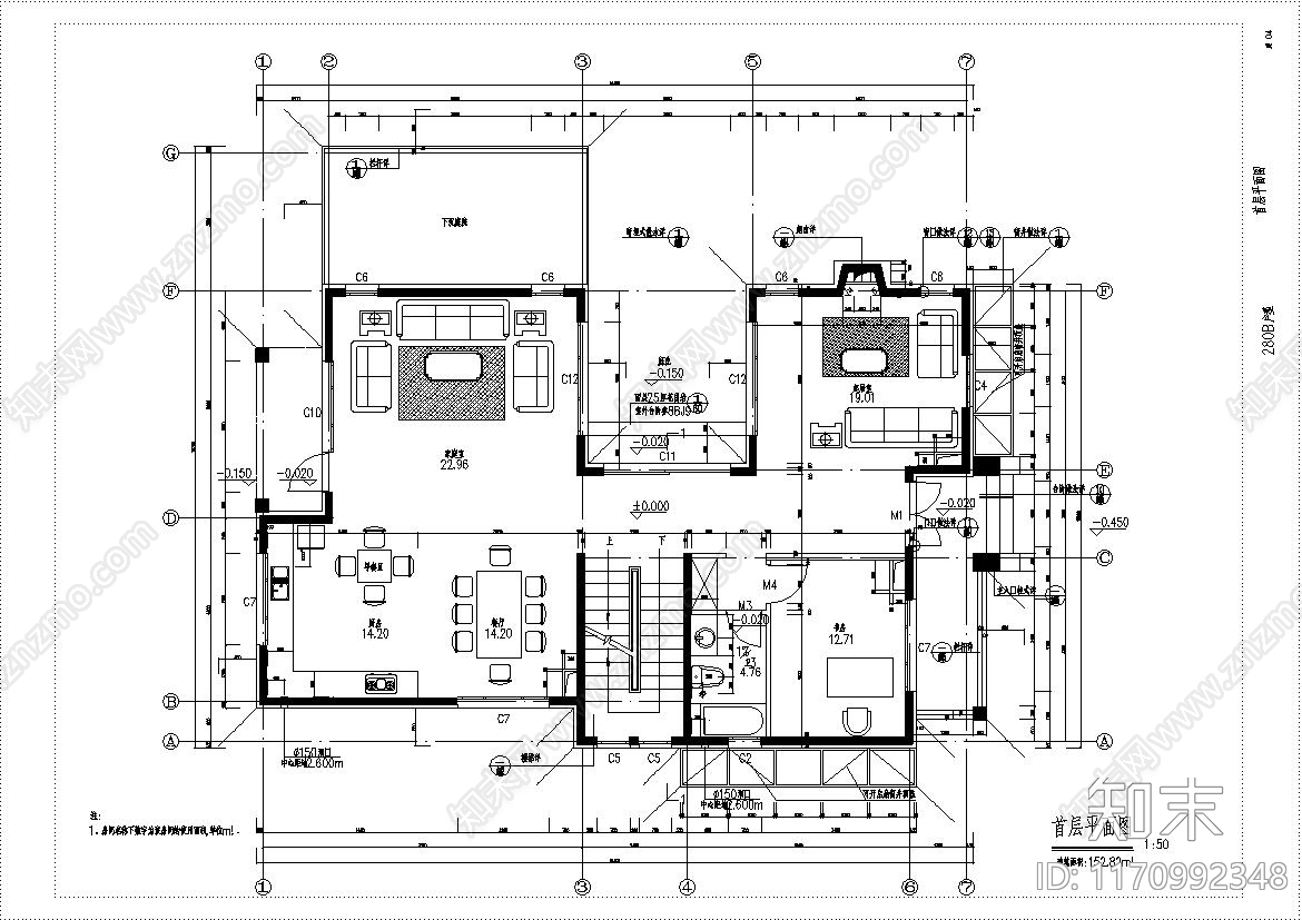 美式别墅建筑cad施工图下载【ID:1170992348】