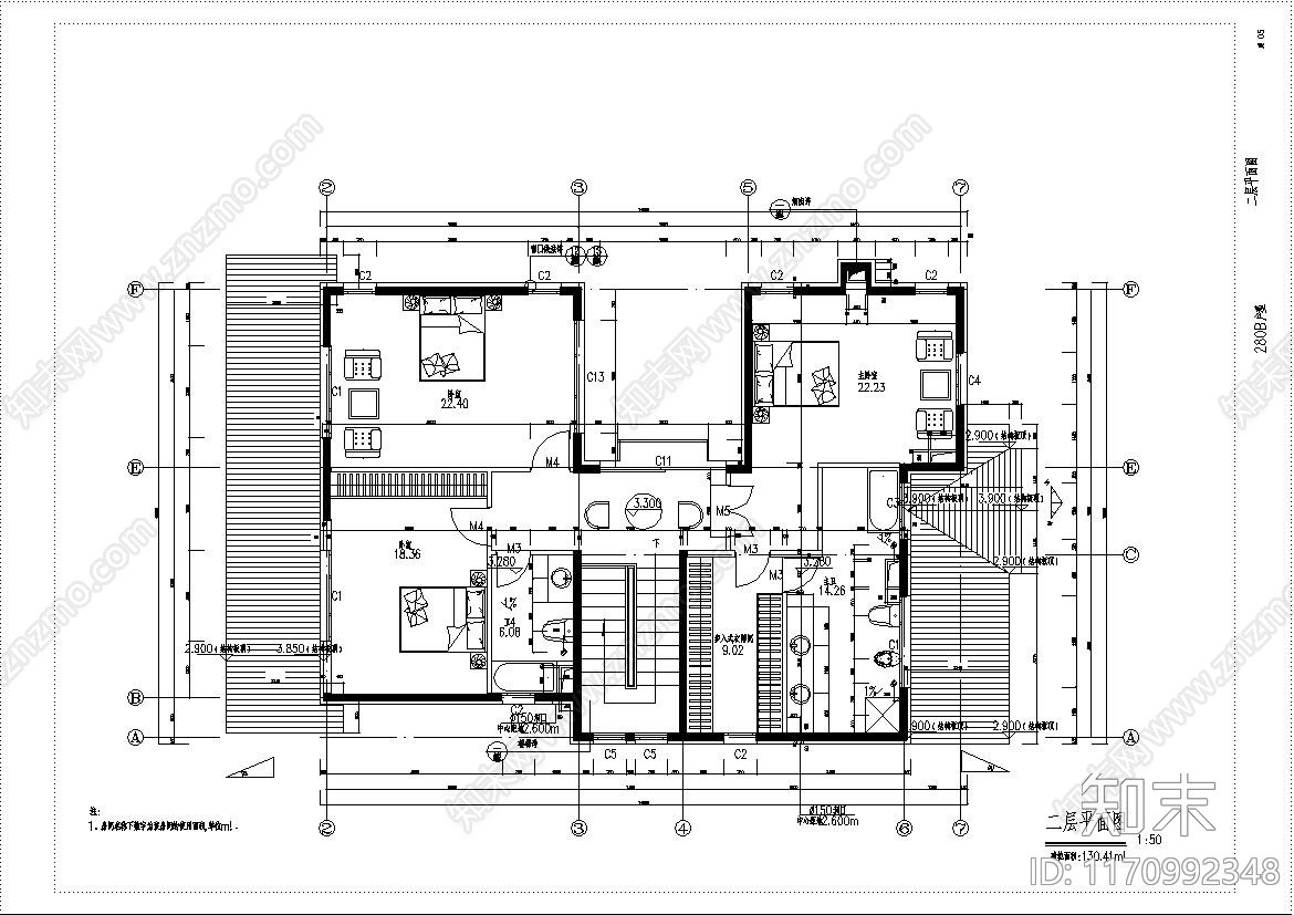 美式别墅建筑cad施工图下载【ID:1170992348】