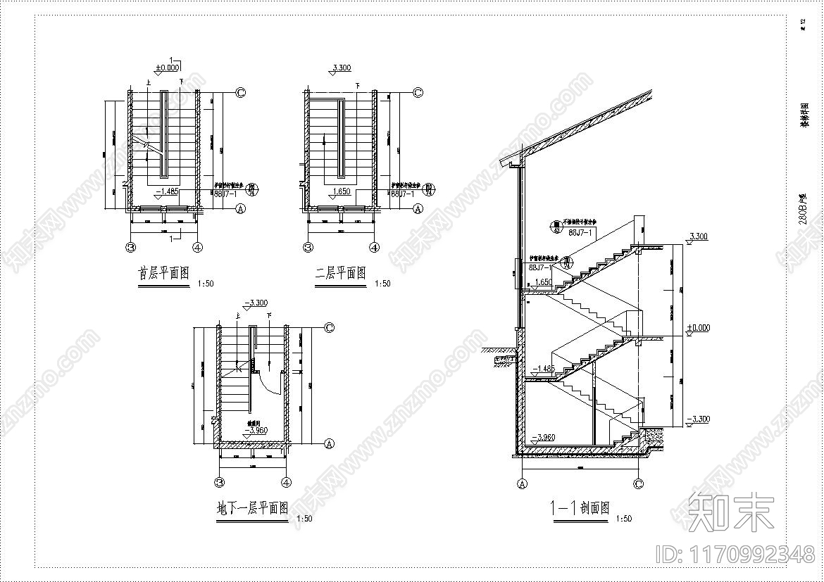 美式别墅建筑cad施工图下载【ID:1170992348】