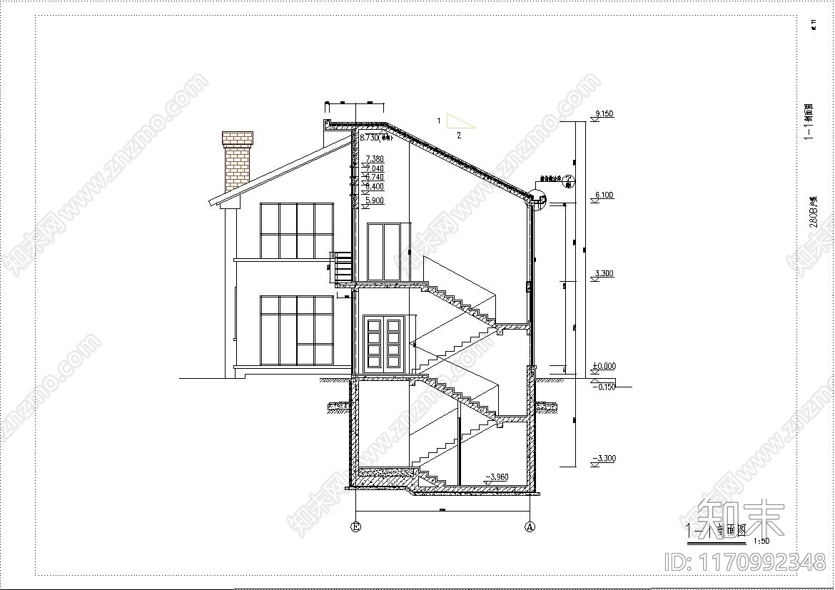 美式别墅建筑cad施工图下载【ID:1170992348】