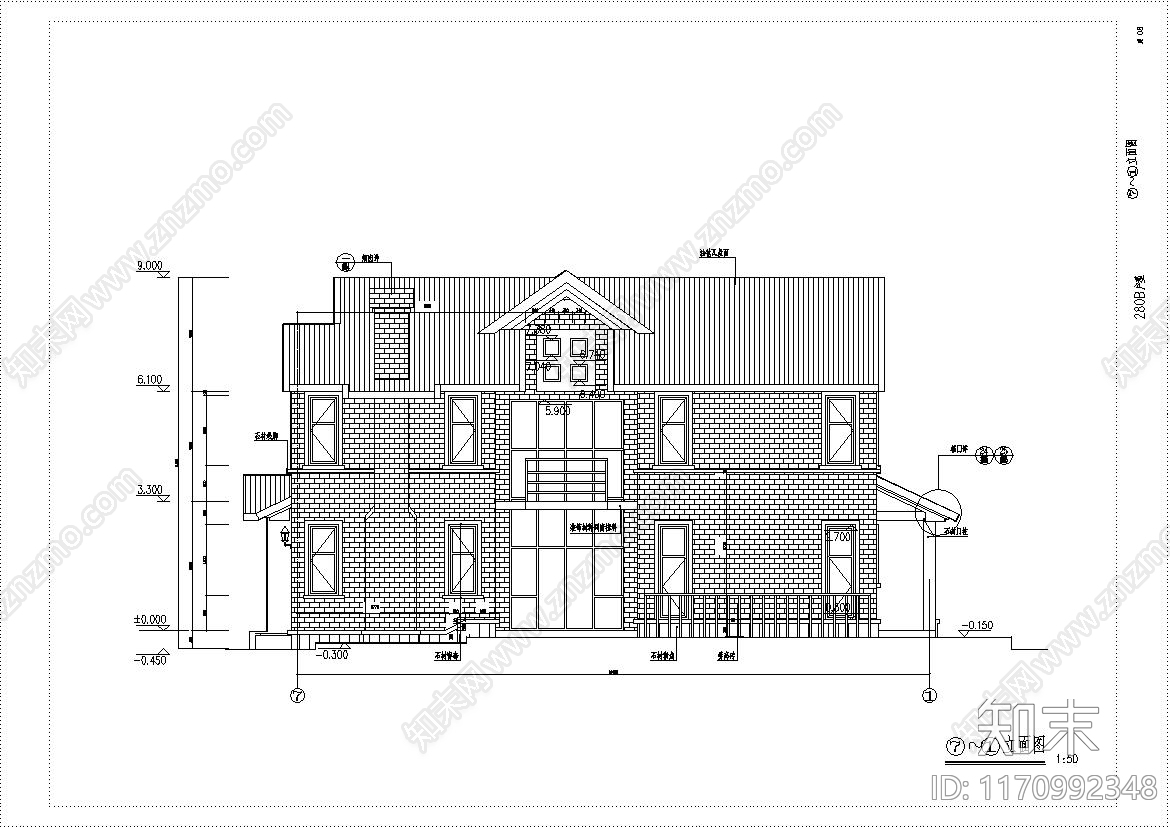 美式别墅建筑cad施工图下载【ID:1170992348】