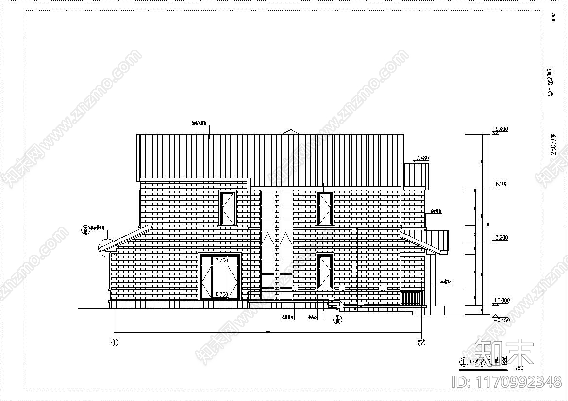 美式别墅建筑cad施工图下载【ID:1170992348】