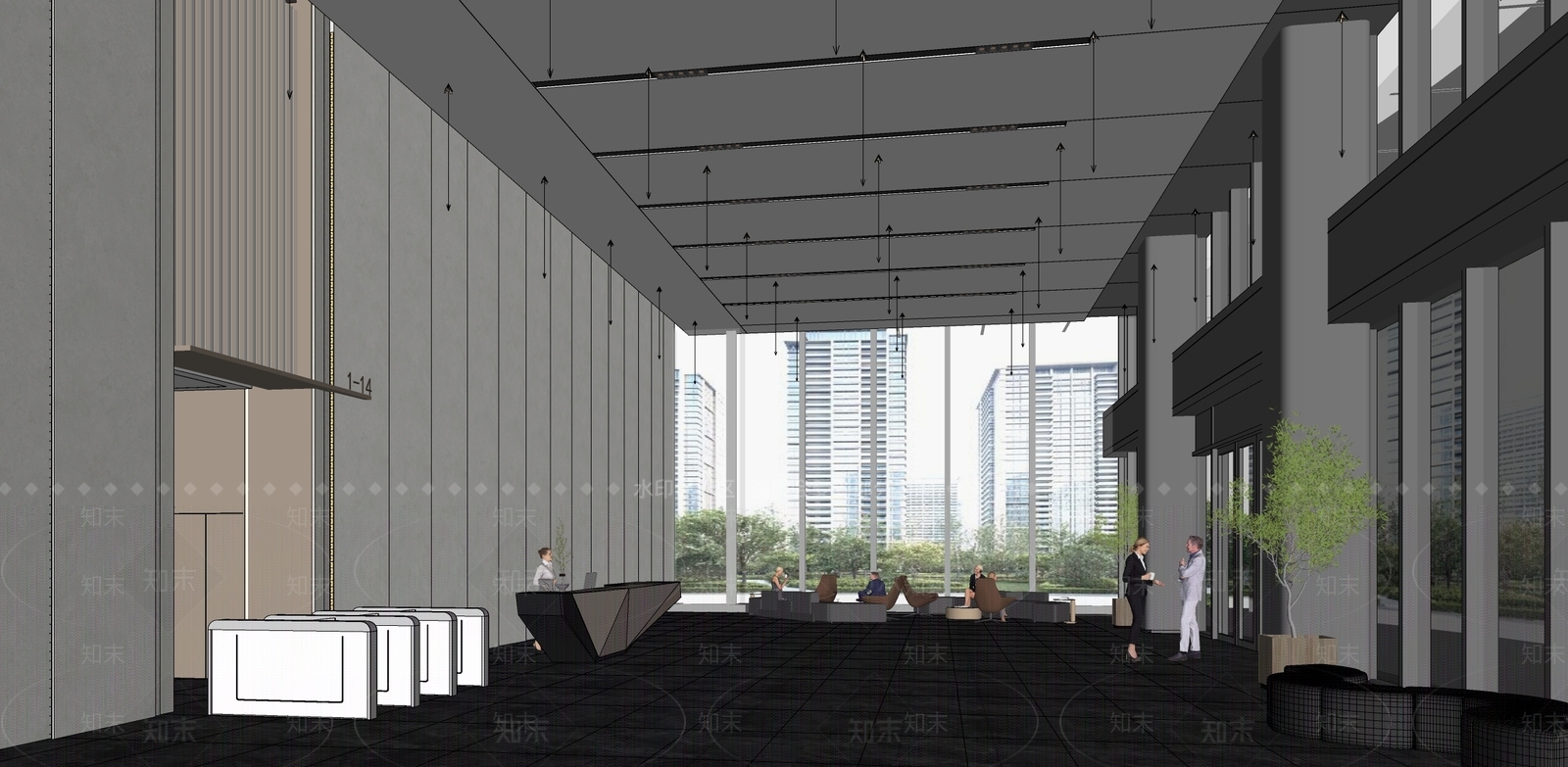 现代办公大堂SU模型下载【ID:1170992327】