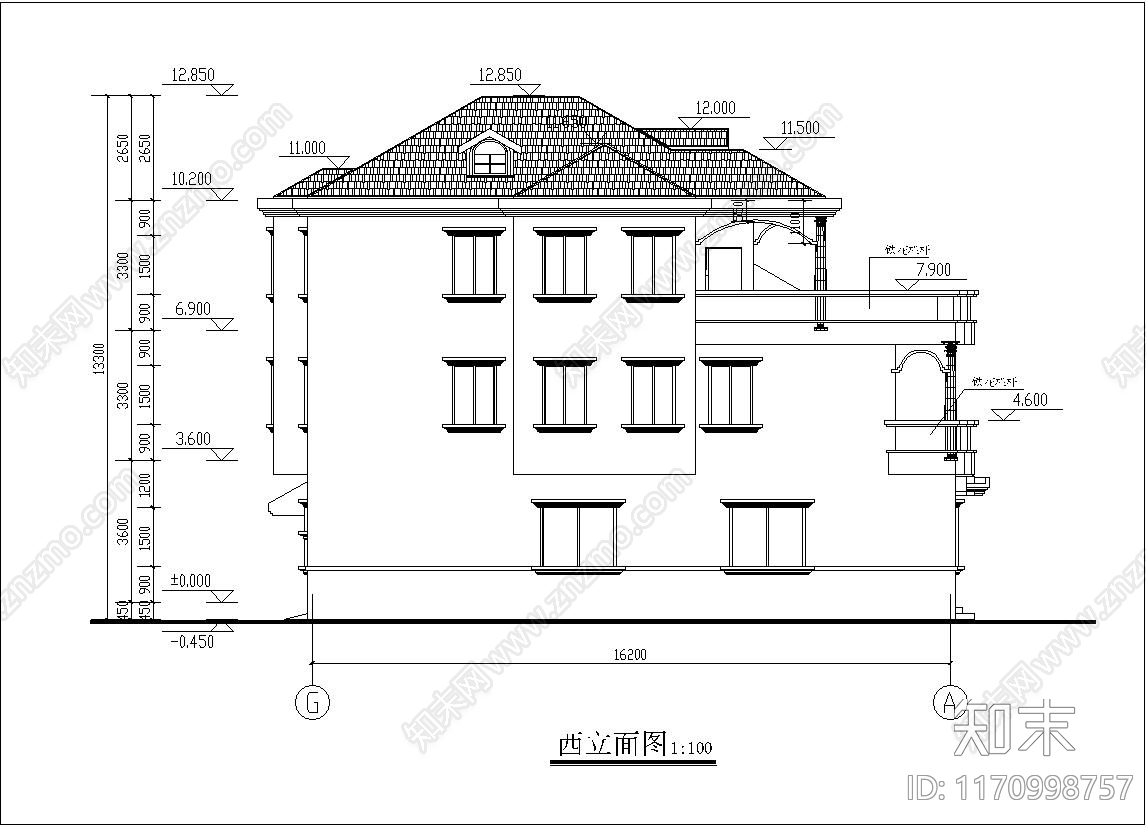 现代简欧别墅建筑cad施工图下载【ID:1170998757】