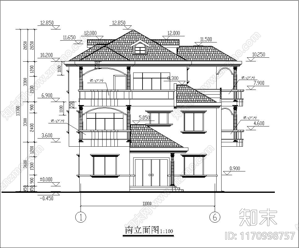 现代简欧别墅建筑cad施工图下载【ID:1170998757】