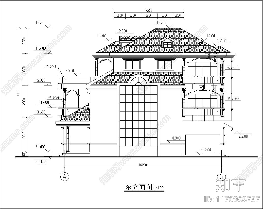 现代简欧别墅建筑cad施工图下载【ID:1170998757】