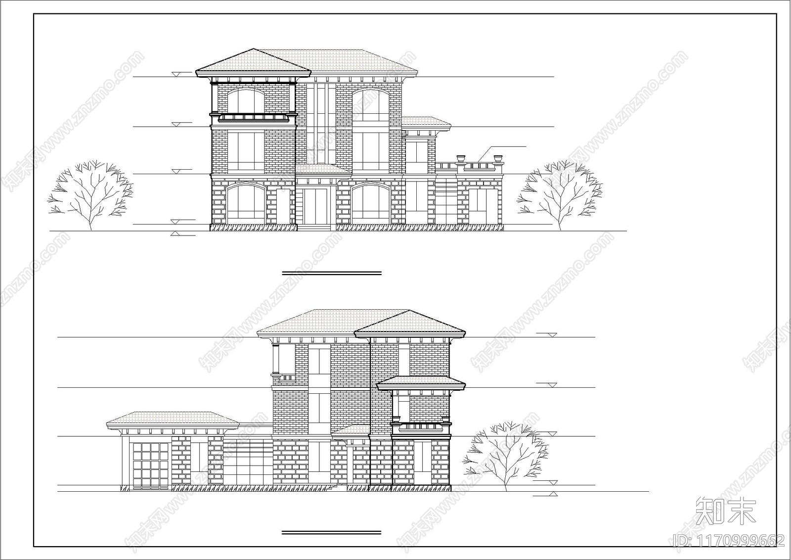 美式别墅建筑cad施工图下载【ID:1170999662】