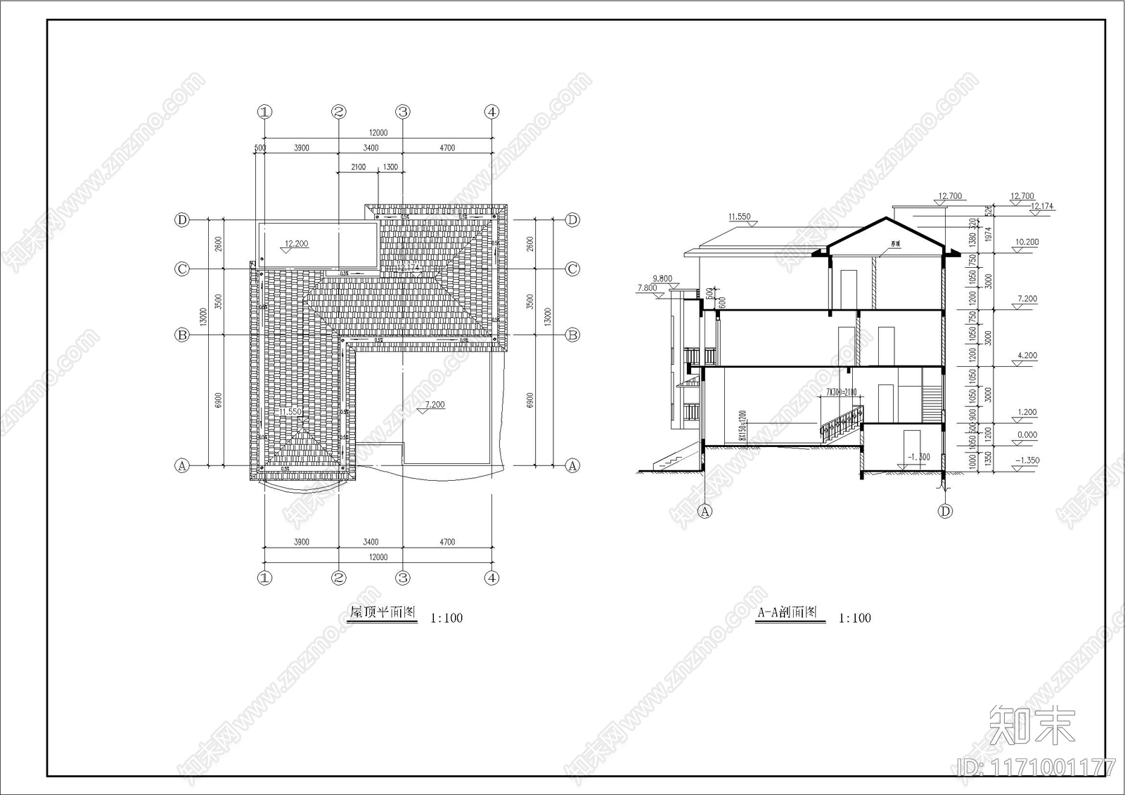 现代别墅建筑cad施工图下载【ID:1171001177】