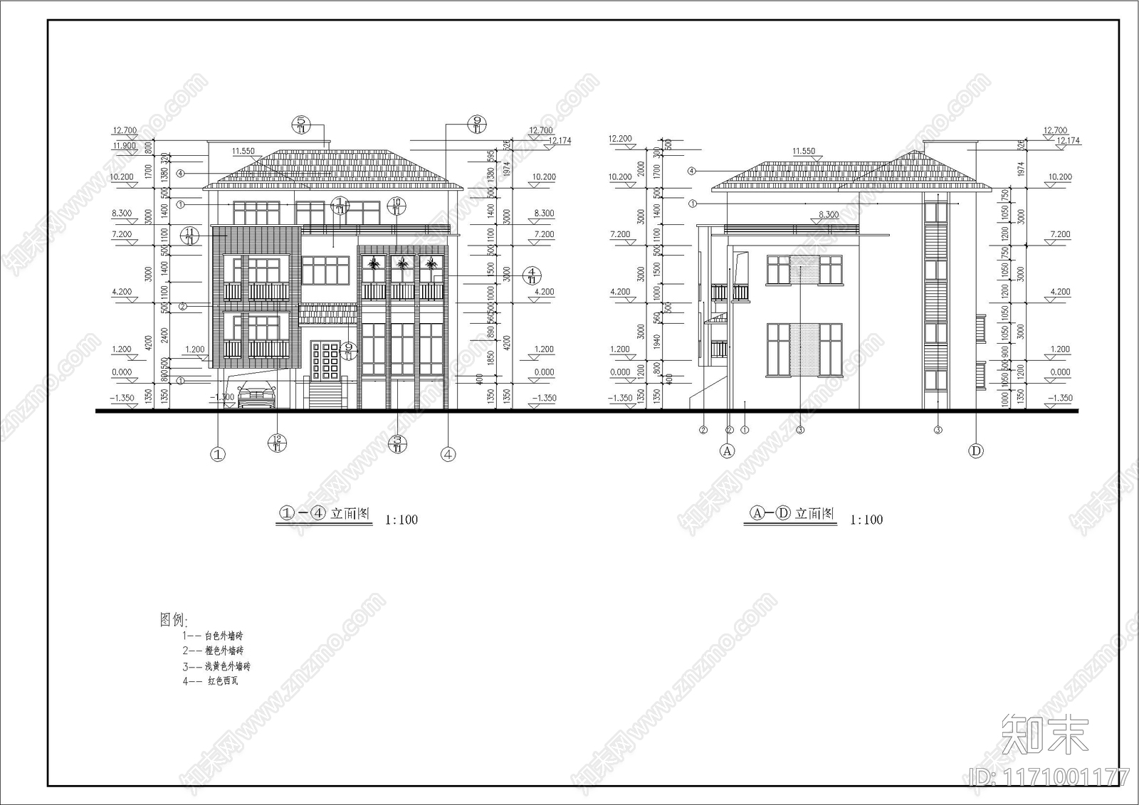 现代别墅建筑cad施工图下载【ID:1171001177】