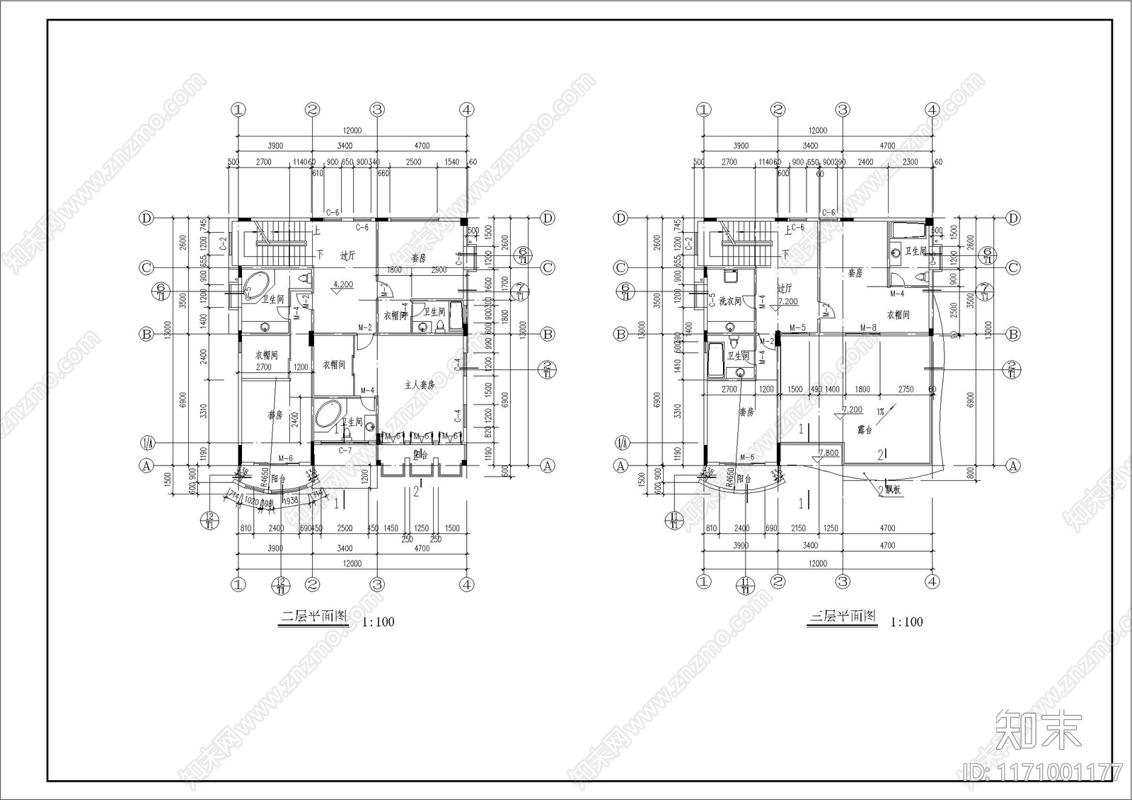 现代别墅建筑cad施工图下载【ID:1171001177】