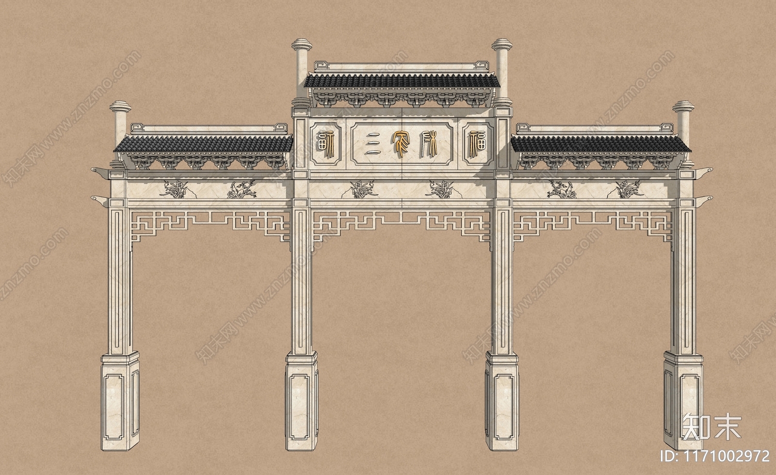现代新中式牌坊牌楼SU模型下载【ID:1171002972】
