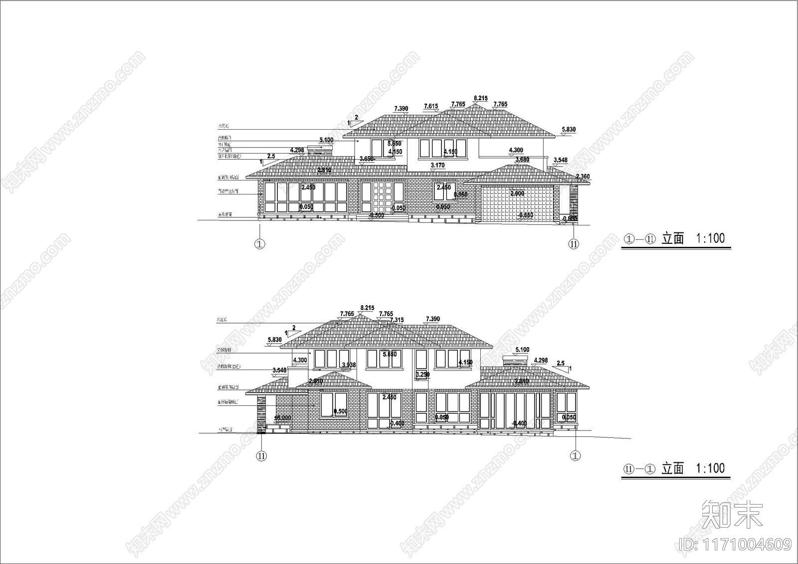 现代美式别墅建筑cad施工图下载【ID:1171004609】