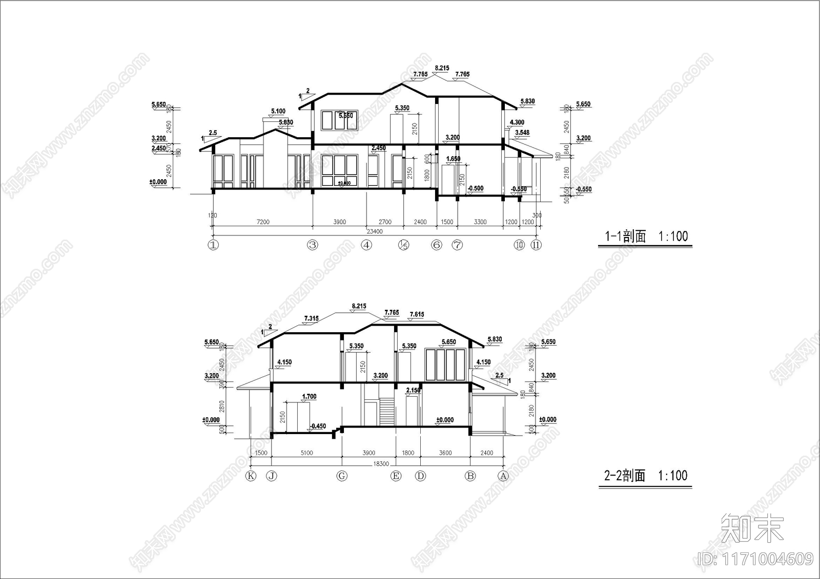 现代美式别墅建筑cad施工图下载【ID:1171004609】