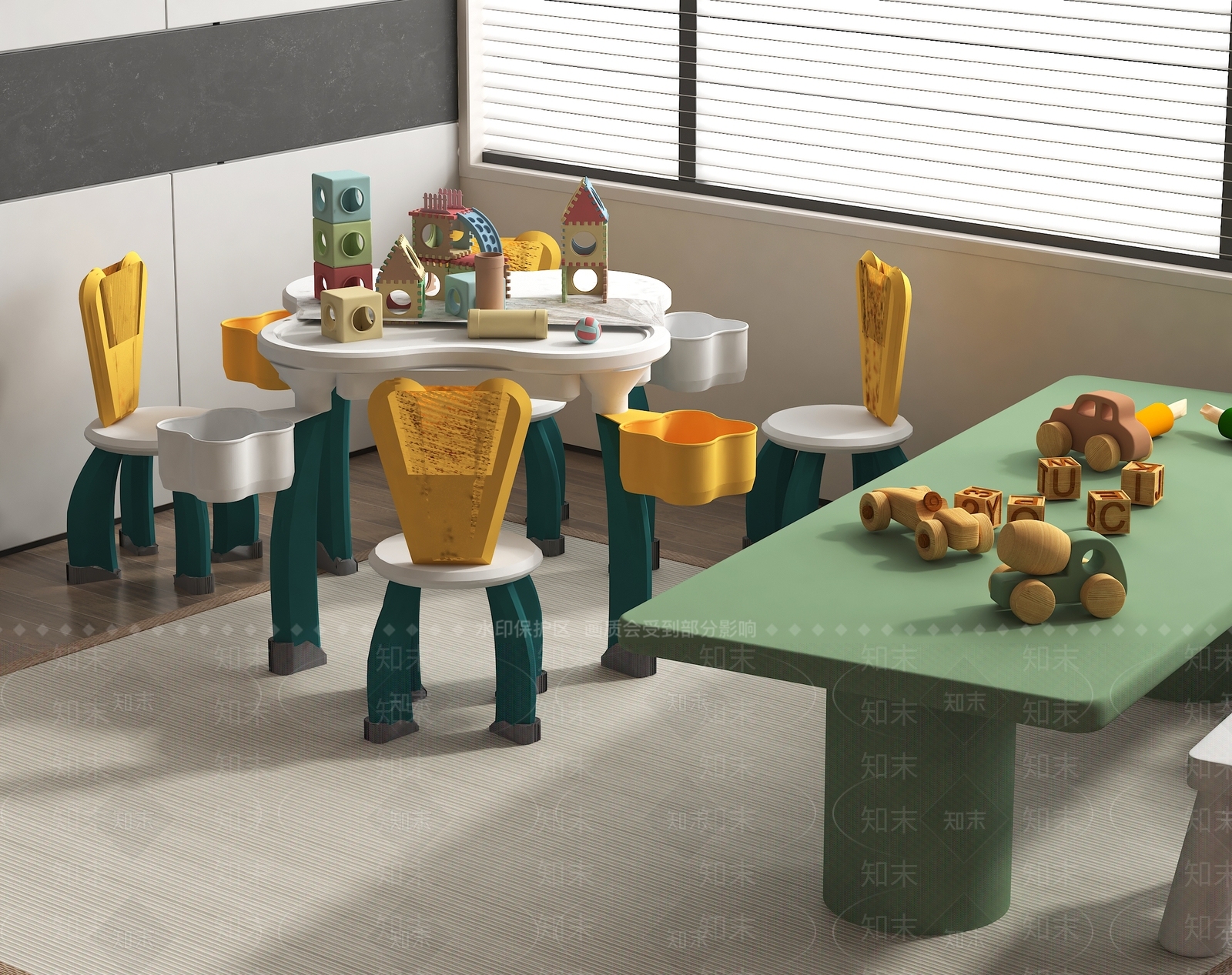 现代儿童桌椅3D模型下载【ID:1171005305】
