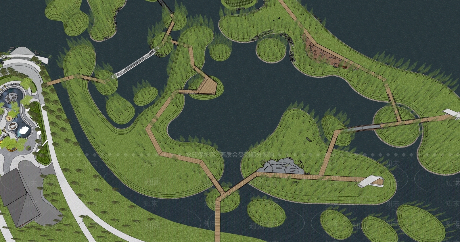 现代新中式滨水景观SU模型下载【ID:1171009584】
