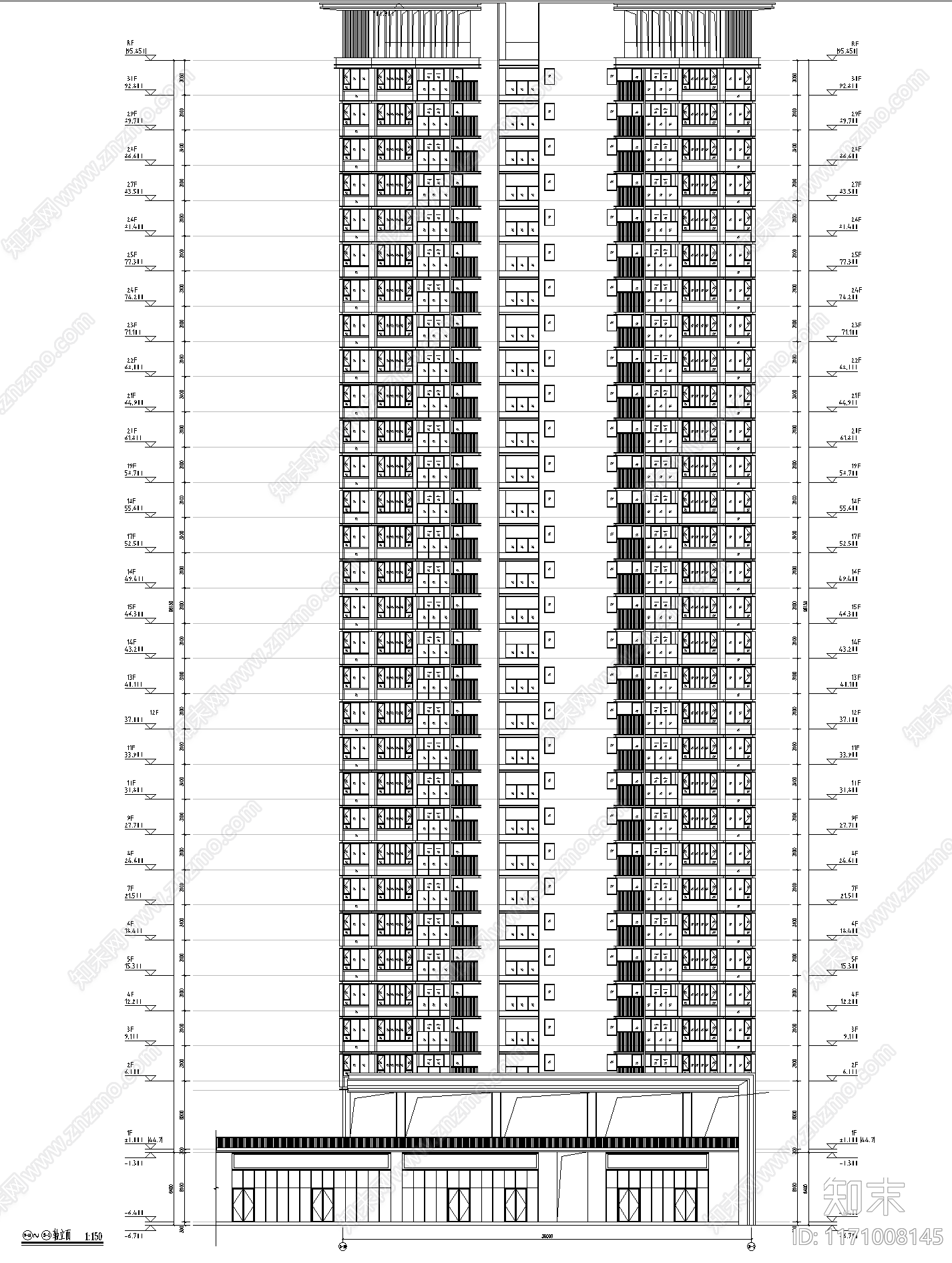 现代住宅楼建筑cad施工图下载【ID:1171008145】