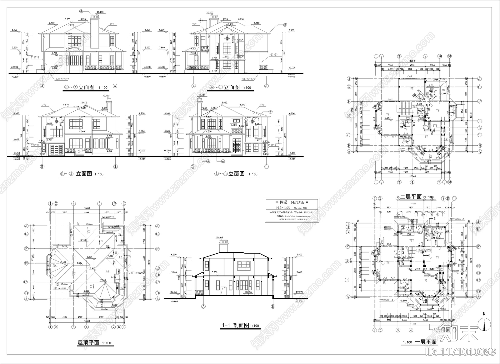 美式别墅建筑cad施工图下载【ID:1171010099】