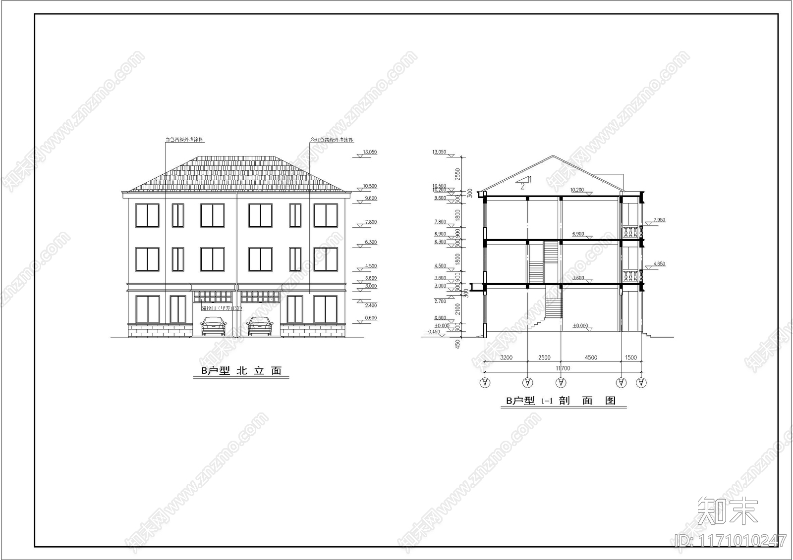 简约别墅建筑cad施工图下载【ID:1171010247】