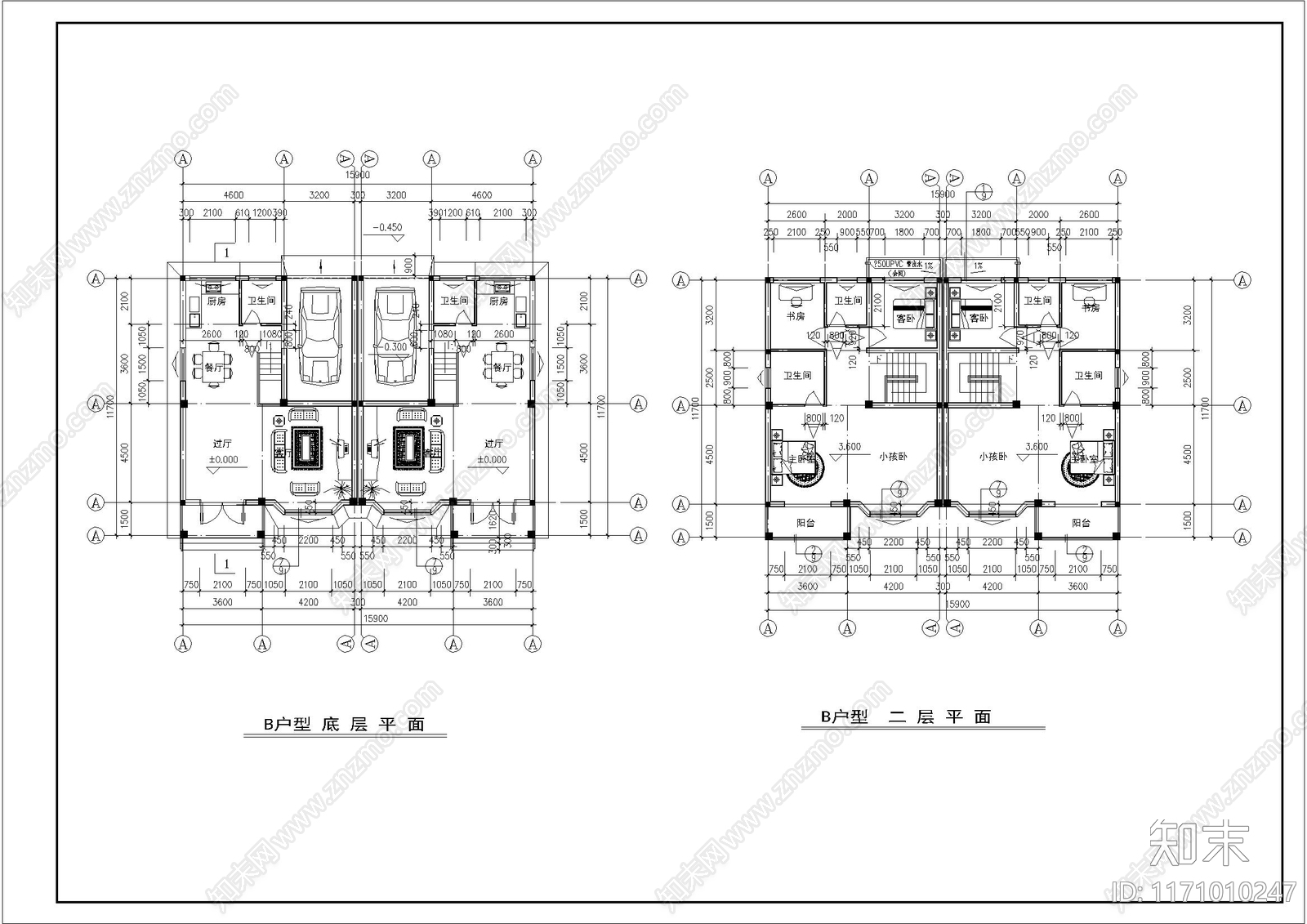 简约别墅建筑cad施工图下载【ID:1171010247】