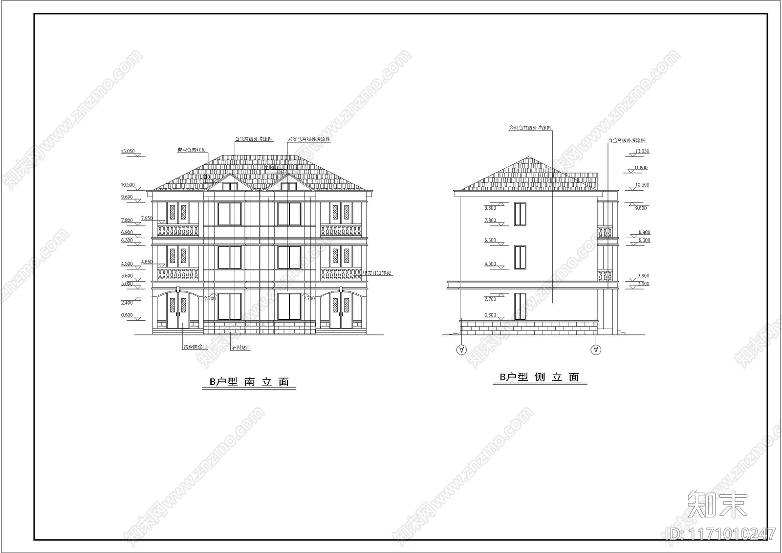 简约别墅建筑cad施工图下载【ID:1171010247】