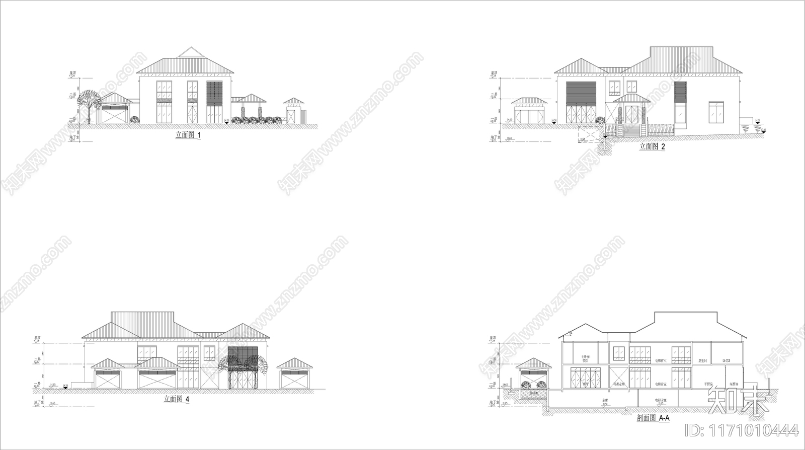 现代别墅建筑施工图下载【ID:1171010444】