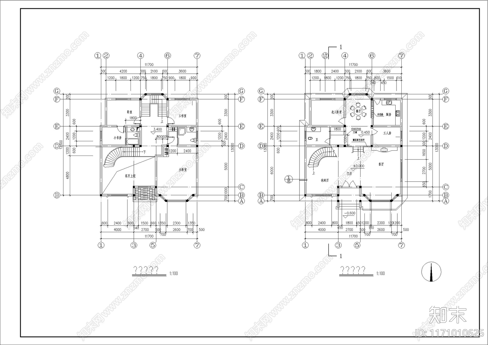 欧式简欧别墅建筑cad施工图下载【ID:1171010625】