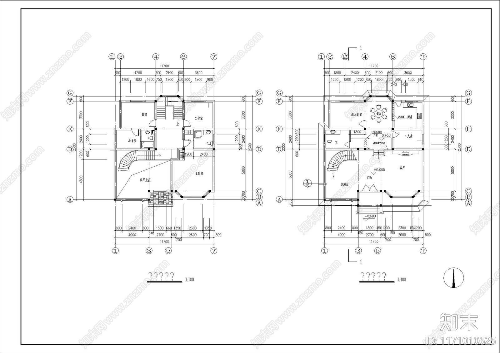 欧式简欧别墅建筑cad施工图下载【ID:1171010625】