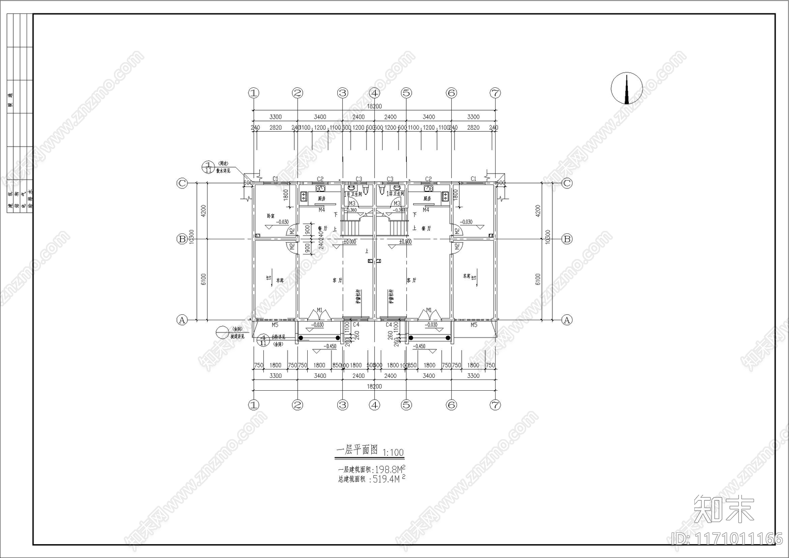 欧式简欧别墅建筑cad施工图下载【ID:1171011166】