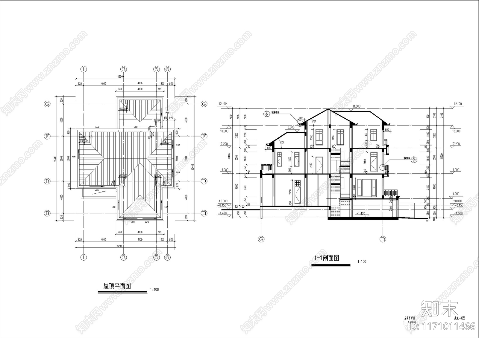 简欧欧式别墅建筑cad施工图下载【ID:1171011466】