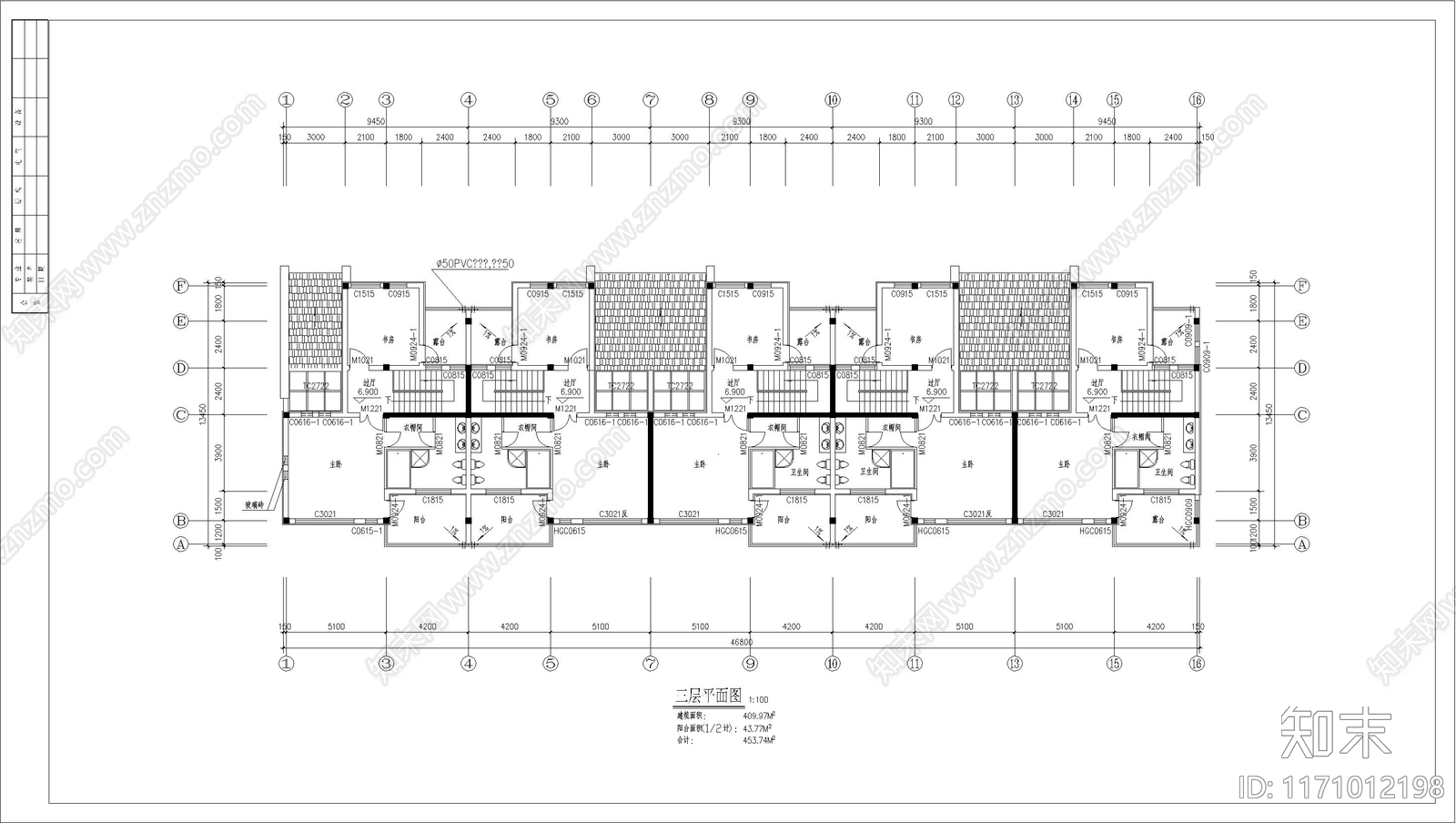 新中式中式别墅建筑cad施工图下载【ID:1171012198】