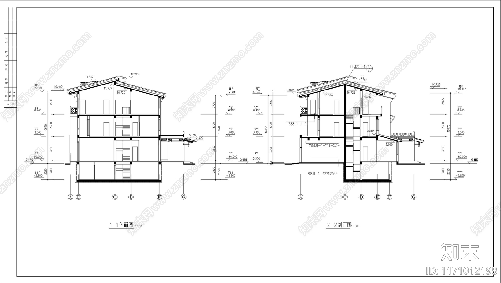 新中式中式别墅建筑cad施工图下载【ID:1171012198】