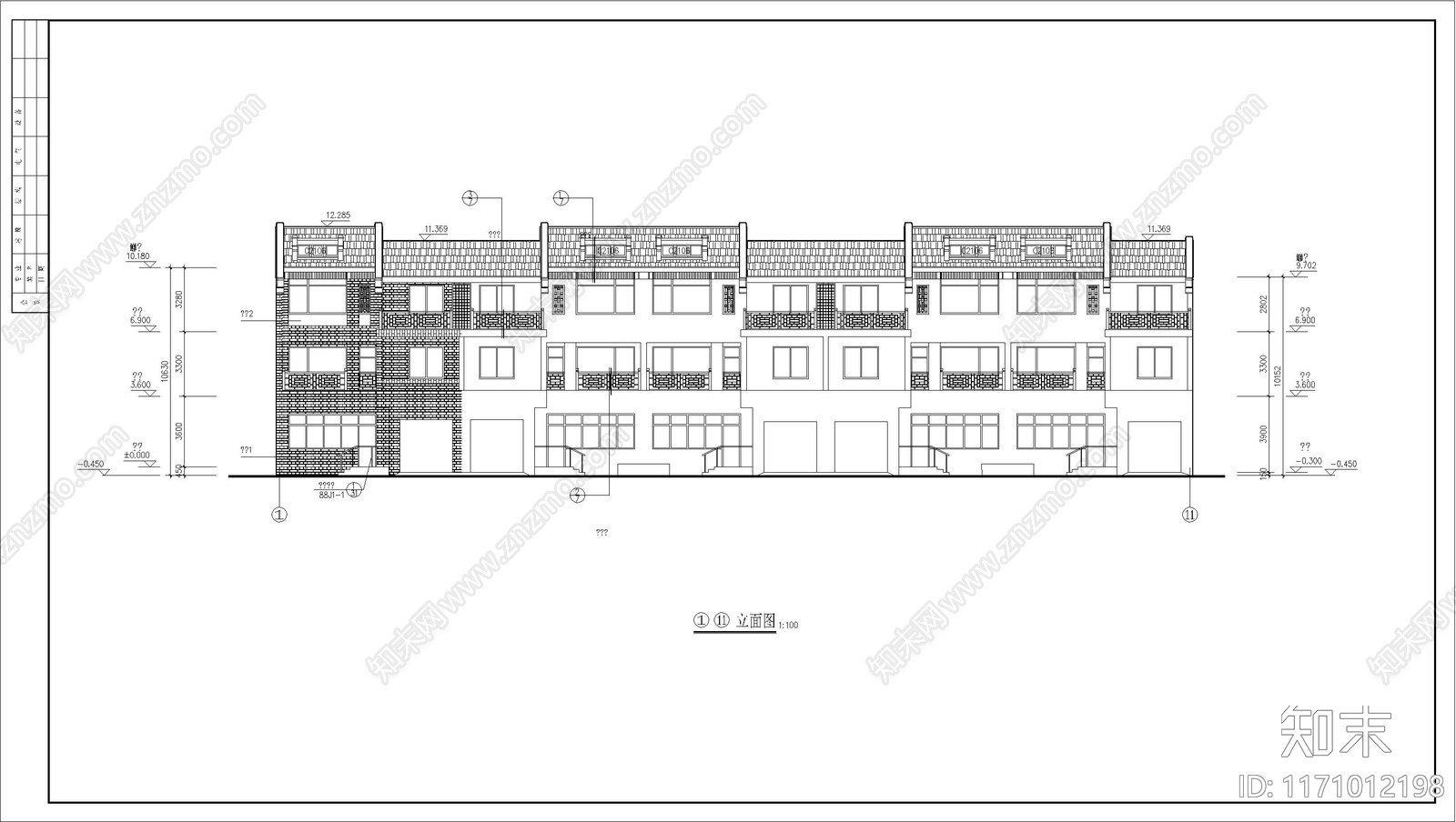 新中式中式别墅建筑cad施工图下载【ID:1171012198】