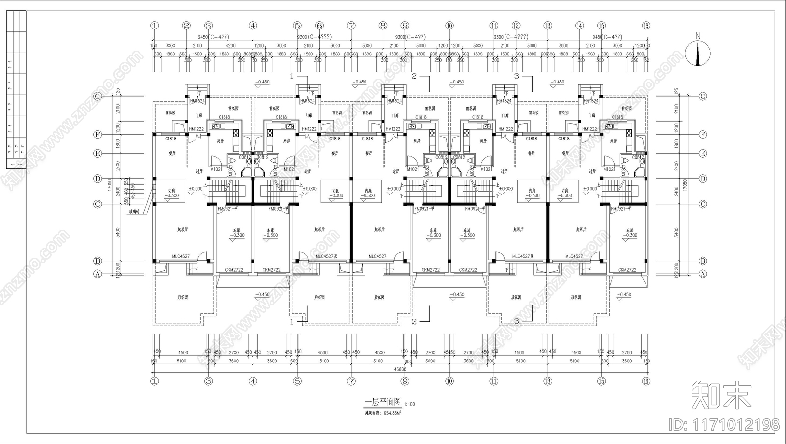 新中式中式别墅建筑cad施工图下载【ID:1171012198】