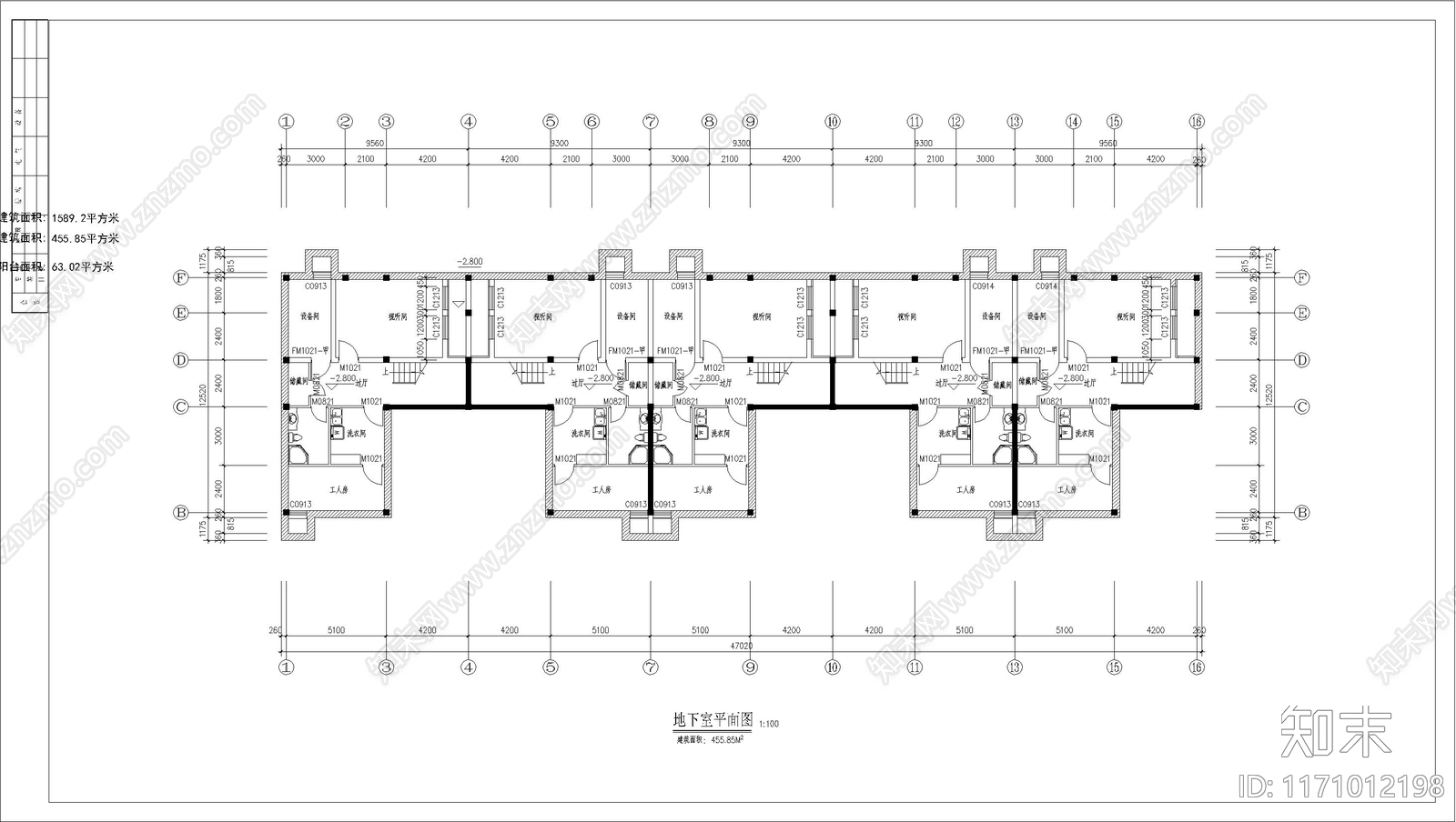 新中式中式别墅建筑cad施工图下载【ID:1171012198】