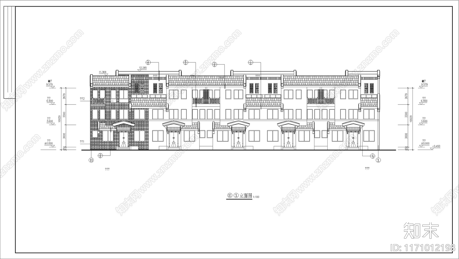 新中式中式别墅建筑cad施工图下载【ID:1171012198】