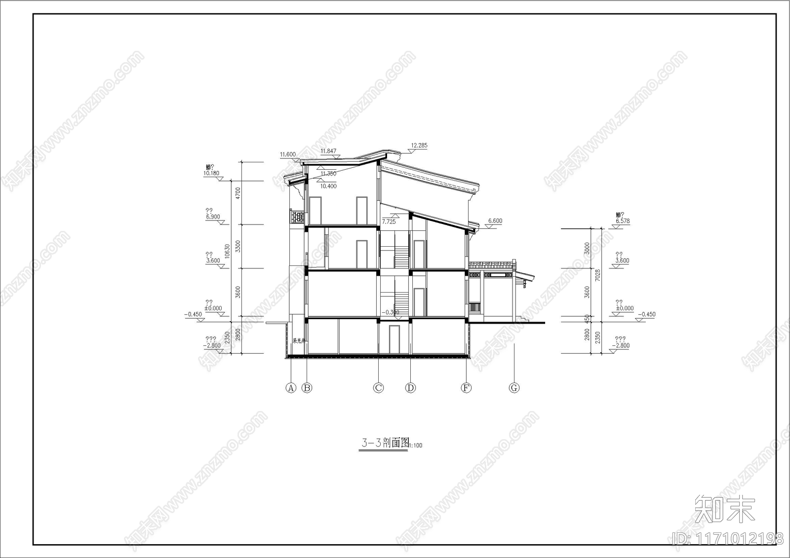 新中式中式别墅建筑cad施工图下载【ID:1171012198】