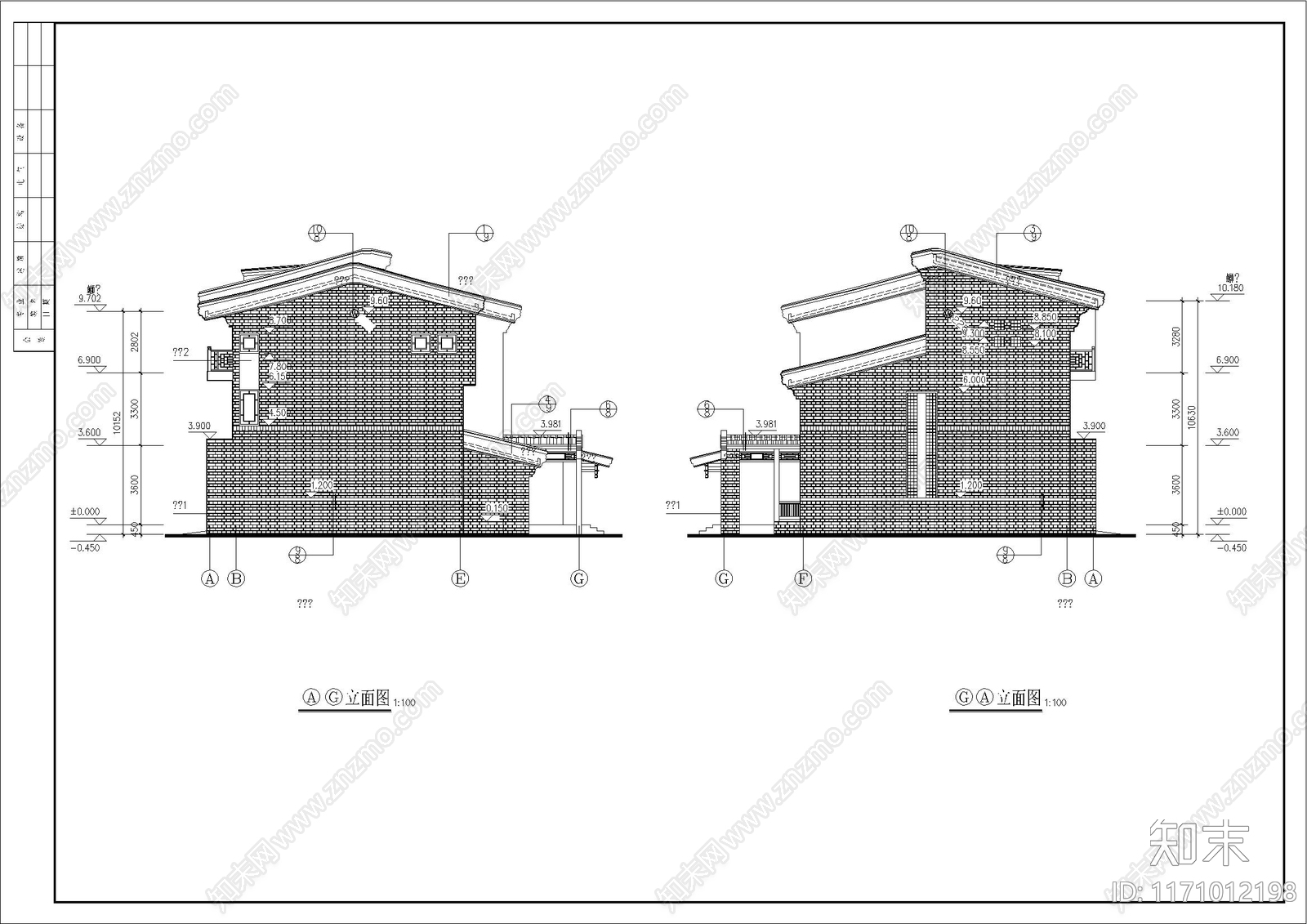 新中式中式别墅建筑cad施工图下载【ID:1171012198】