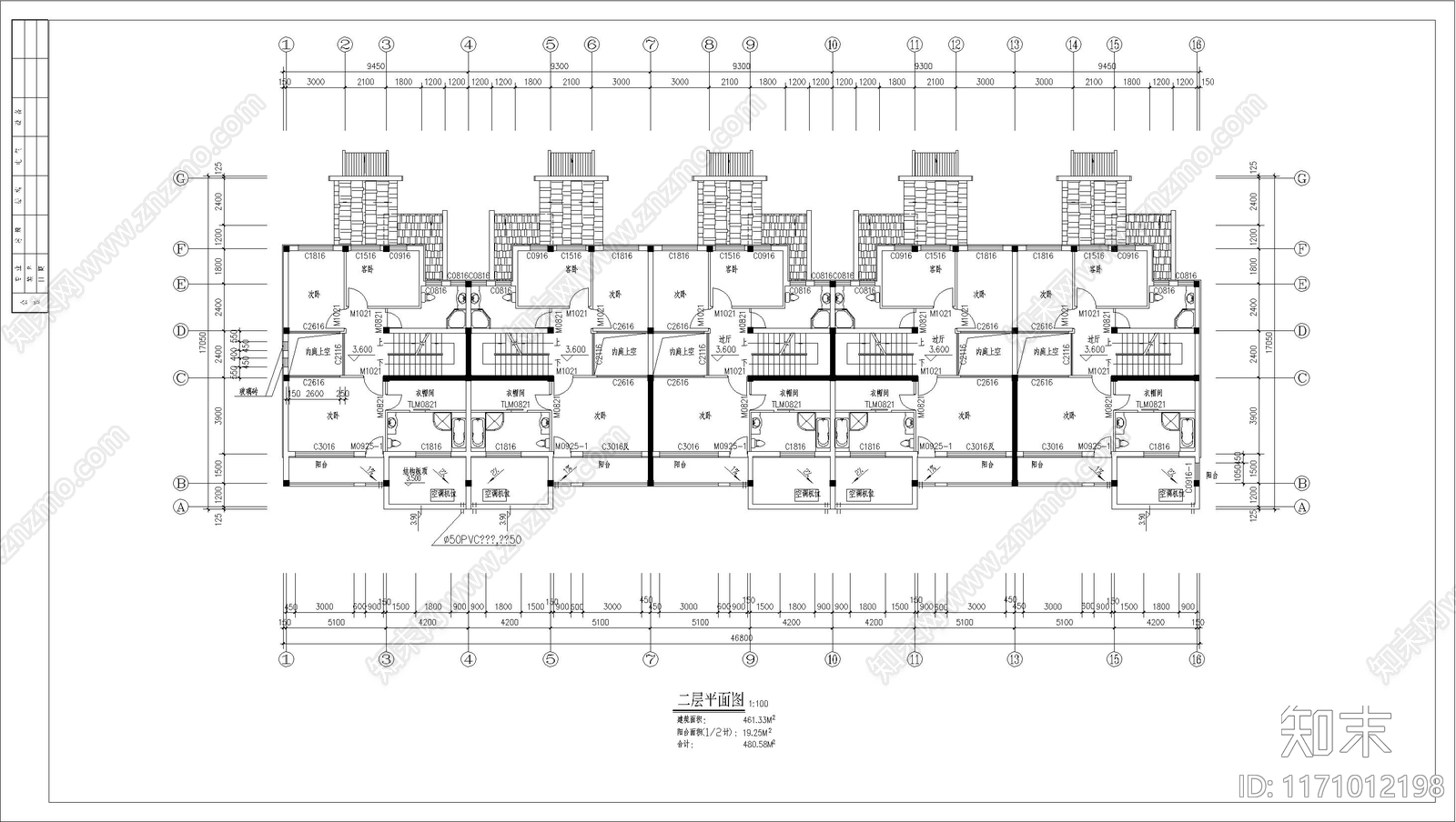 新中式中式别墅建筑cad施工图下载【ID:1171012198】