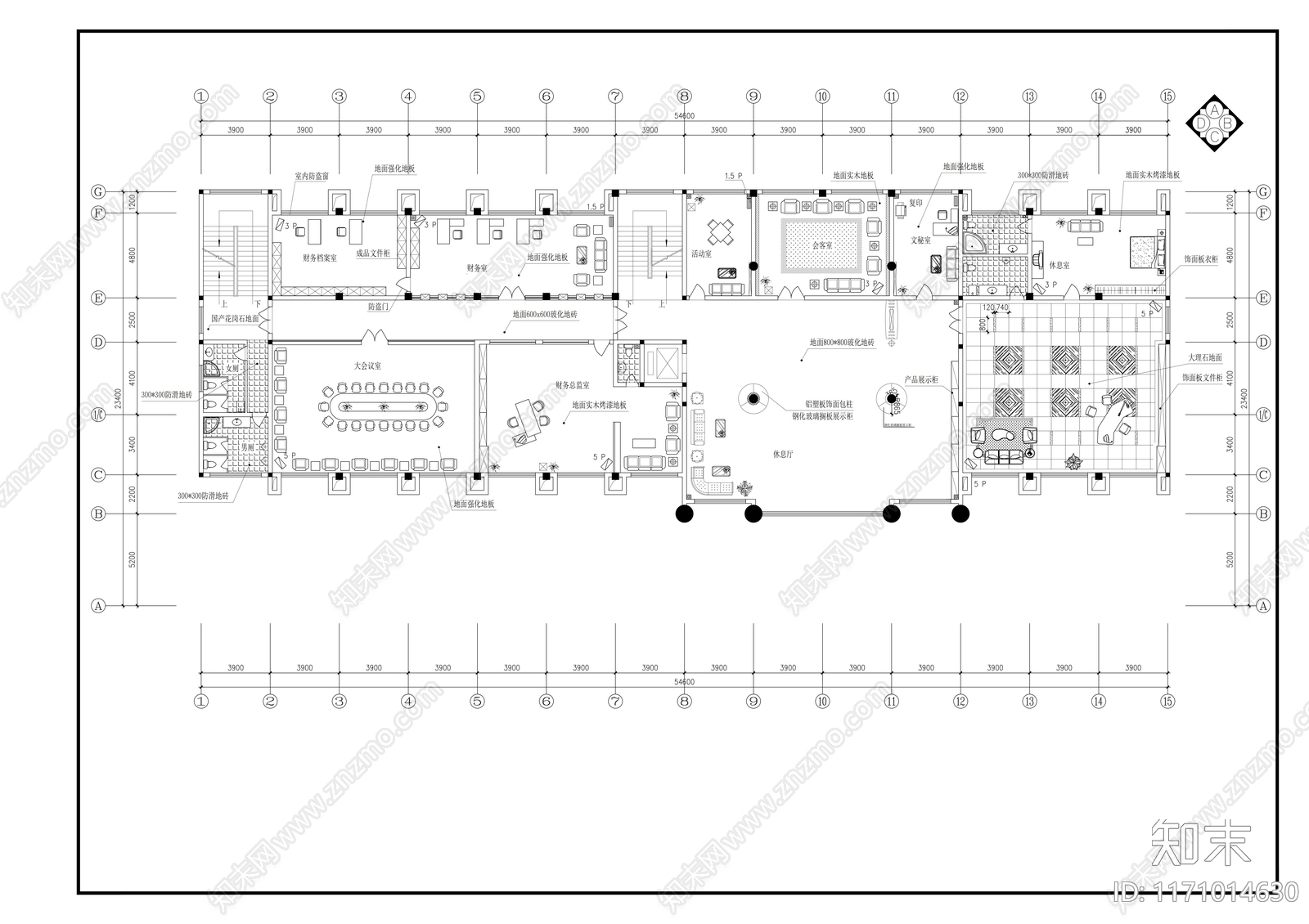 现代整体办公空间cad施工图下载【ID:1171014630】