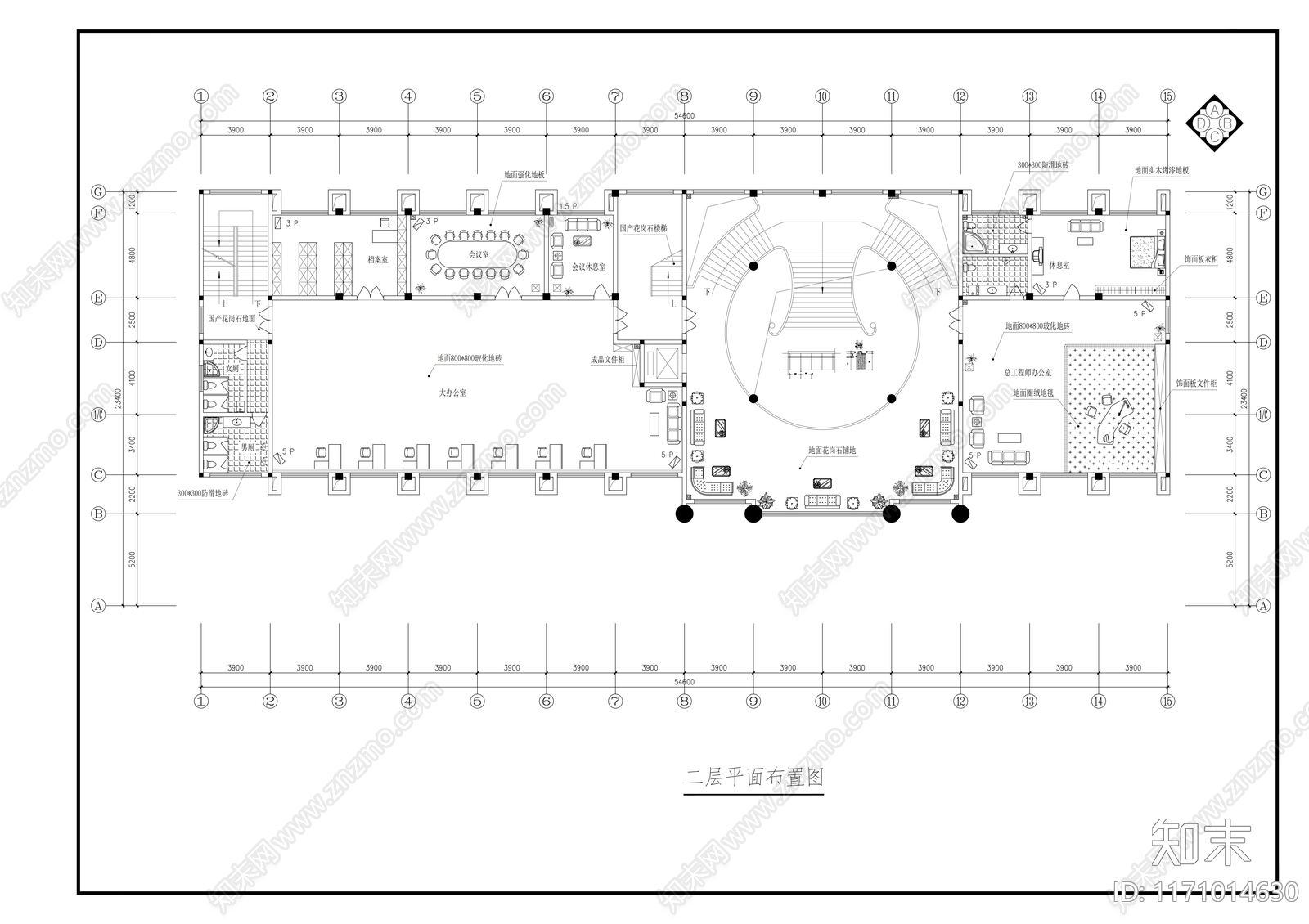 现代整体办公空间cad施工图下载【ID:1171014630】