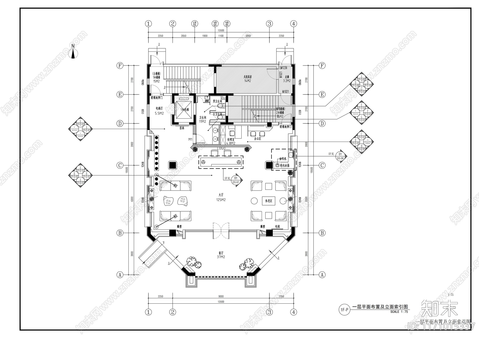 现代整体办公空间cad施工图下载【ID:1171015337】