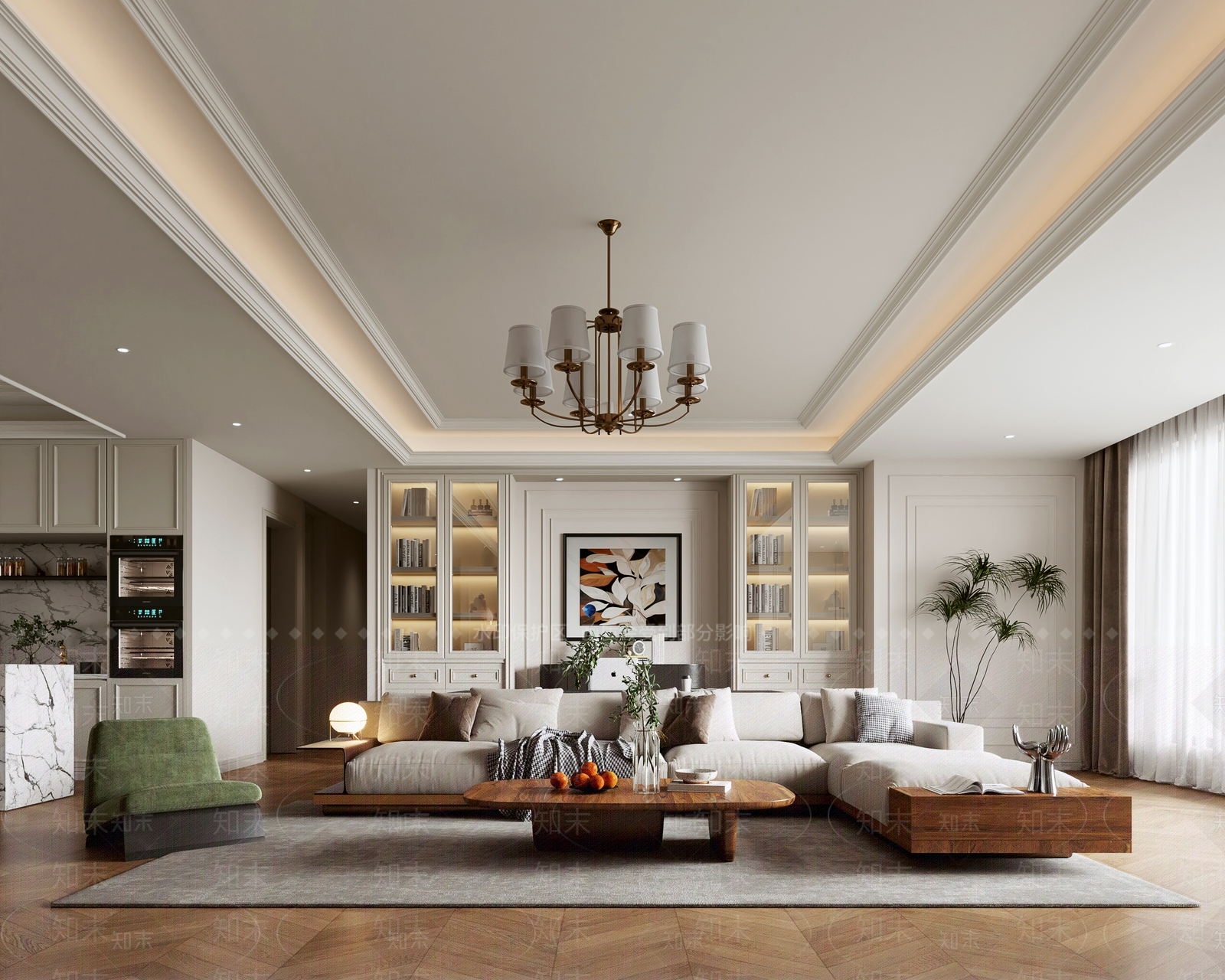 美式现代家居客厅3D模型下载【ID:1171019198】