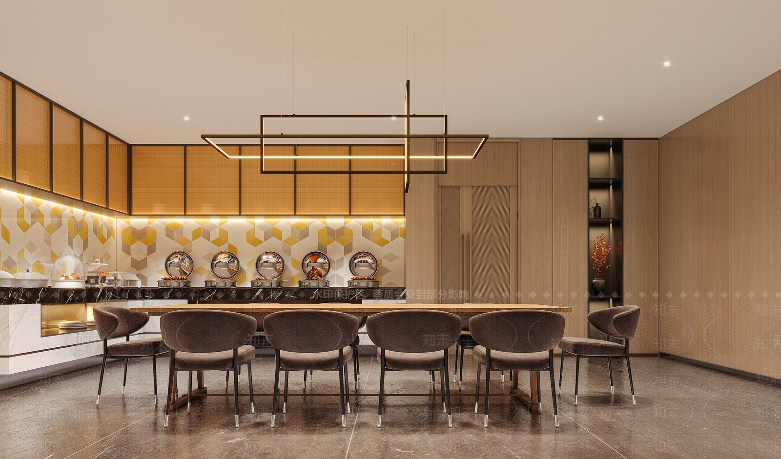 现代原木自助餐厅3D模型下载【ID:1171026219】