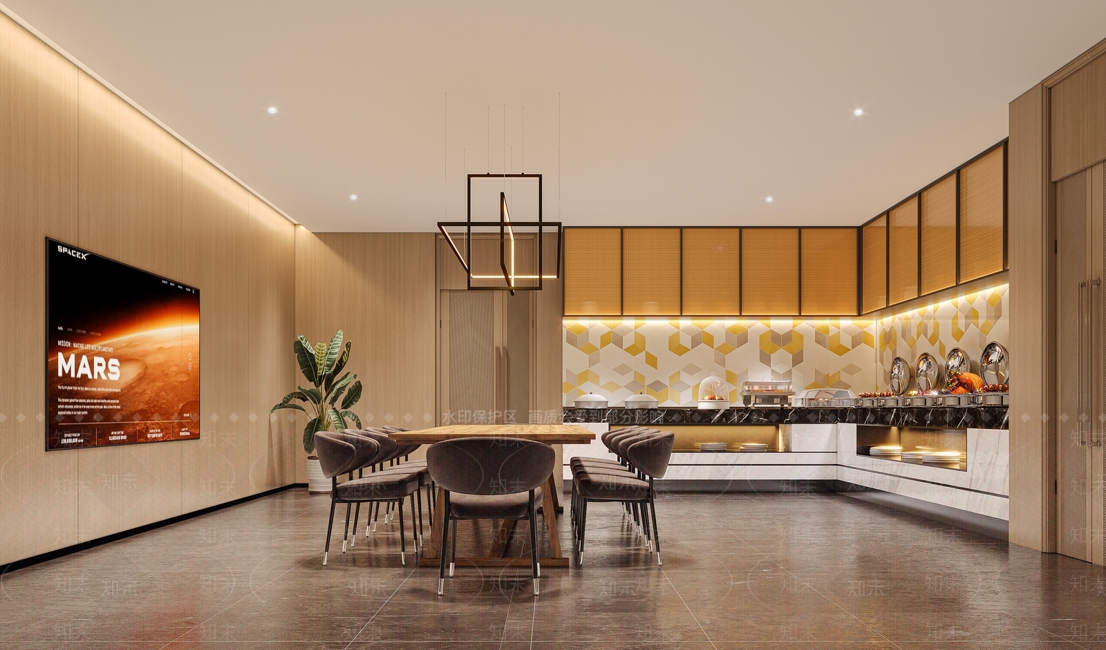 现代原木自助餐厅3D模型下载【ID:1171026219】