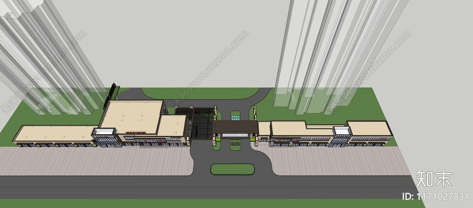 现代新中式商业街SU模型下载【ID:1171027831】