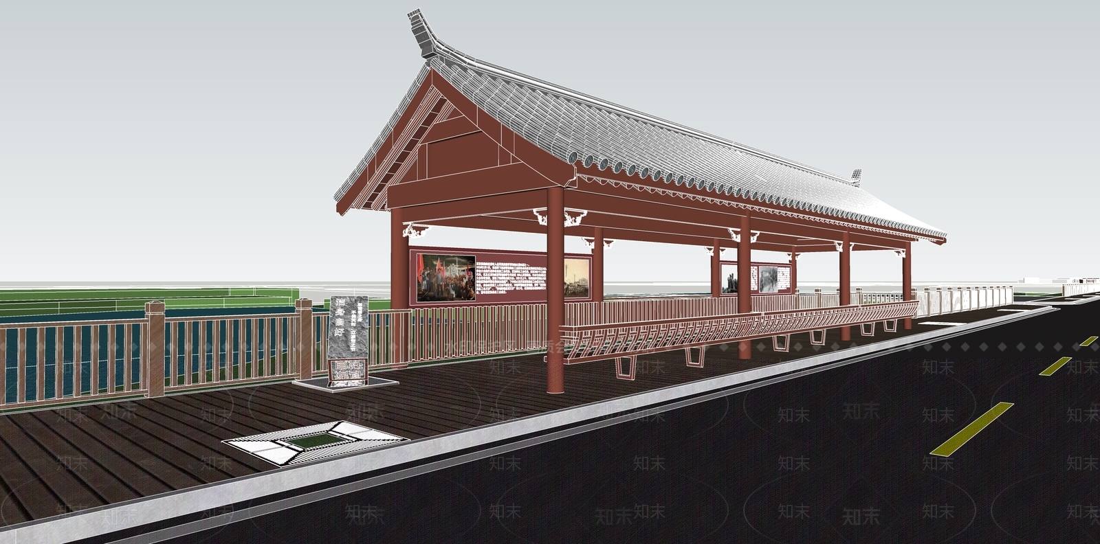 中式廊架SU模型下载【ID:1171033053】