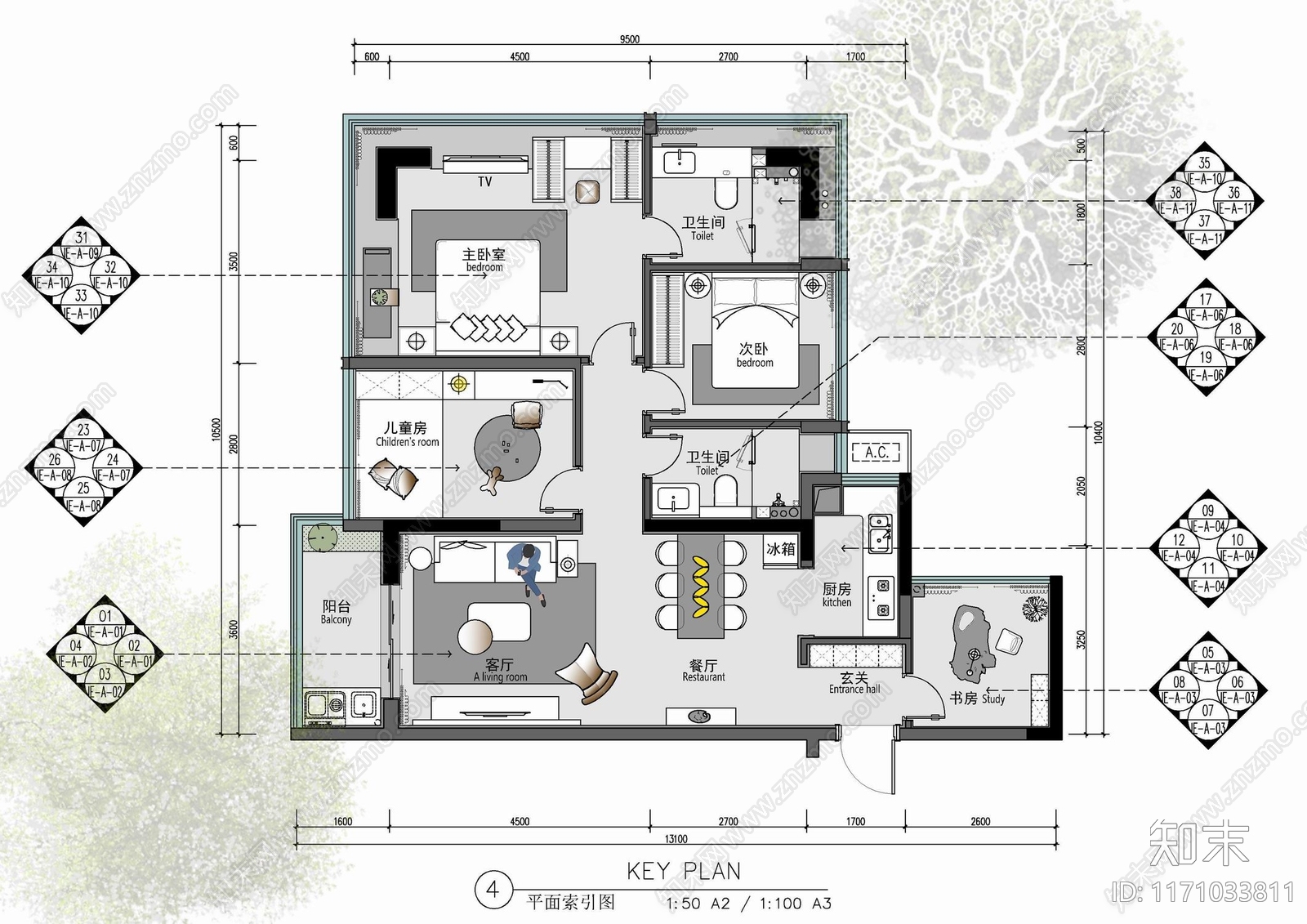 现代整体家装空间cad施工图下载【ID:1171033811】