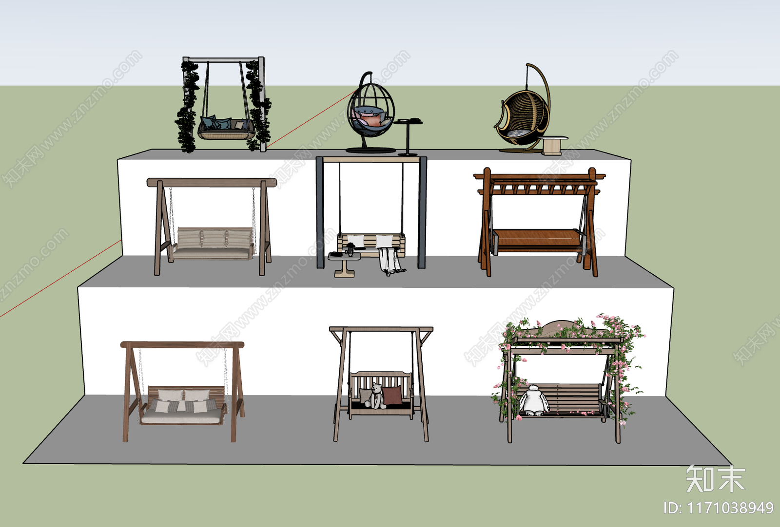 现代欧式秋千SU模型下载【ID:1171038949】